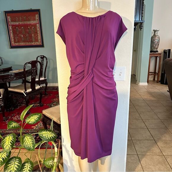 SUZI CHIN FOR MAGGY BOUTIQUE PURPLE SHEATH STRETCH DRESS PLUS SIZE 20W - Picture 2 of 10